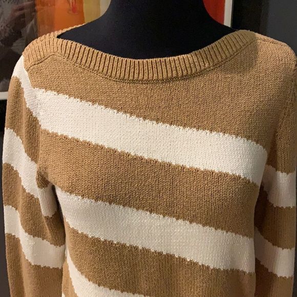 COPY - Ann Taylor diagonal stripe sweater in desert camel heather and white. Me… - Picture 4 of 6